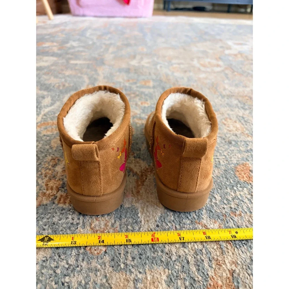 Steve Madden Rizz Girls' Platform Brown Suede Slipper Boots Decorative Patches 9